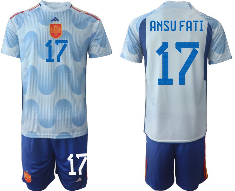 Men 2022 World Cup National Team Spain away blue 17 Soccer Jerseys